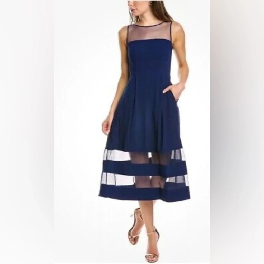 Aidan Mattox Crepe Mesh Fit And Flare Pleat Front Size 12 Dress